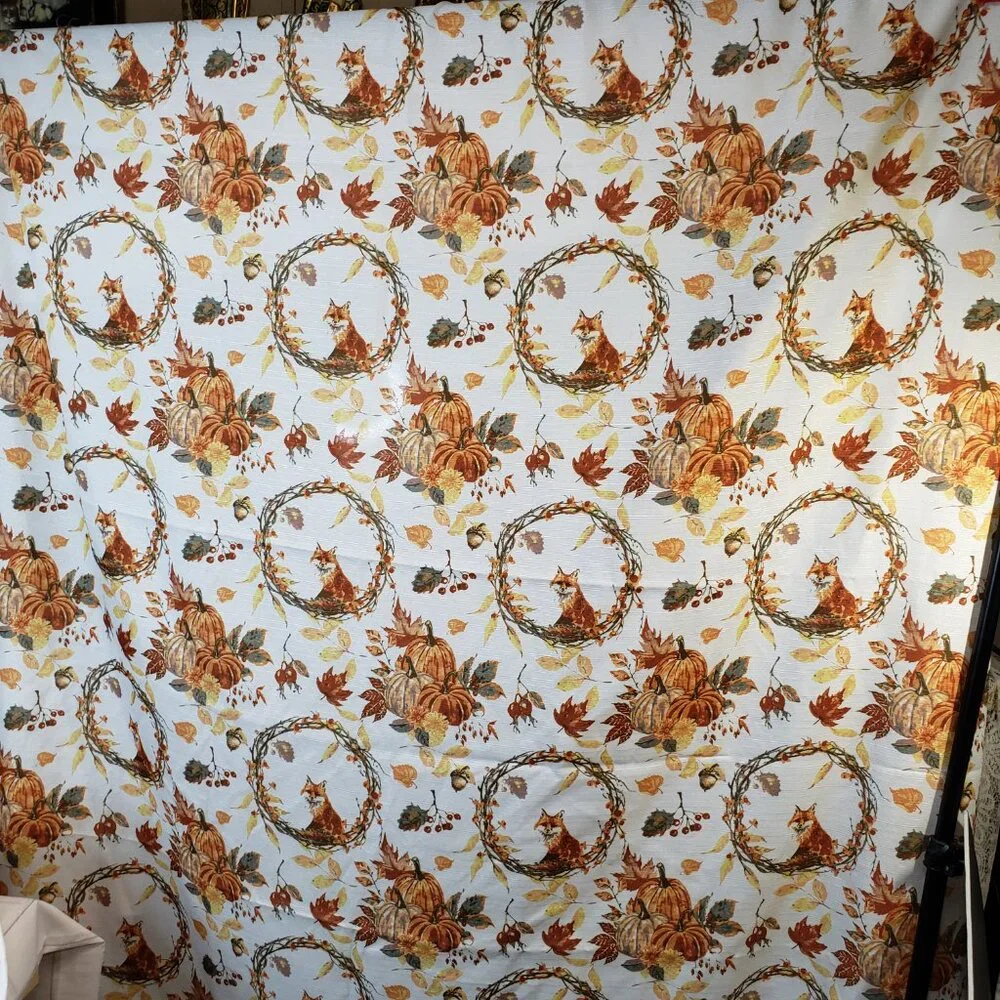 Woodland Autumn Orange Fox and Pumpkin Fabric Shower Curtain 68x70 Like New